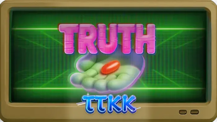 Interface de jogo do slot Truth com temática de conspiração e monitor retro